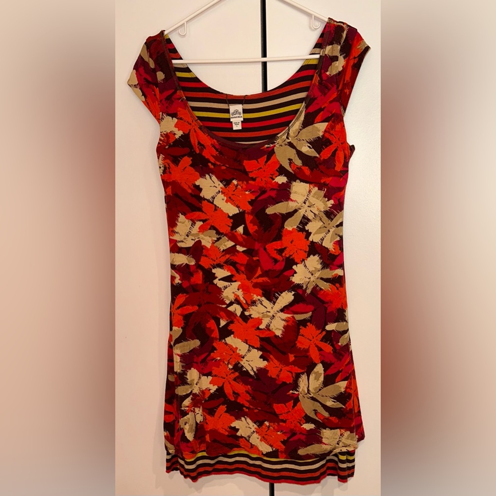 Sangria Floral Red and Orange Sleeveless Dress/Tunic. Size L